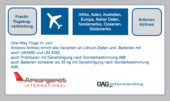 Luftfracht: OAG Inforwarding - Antonov Airlines - Neue Routenankündigungen im Juni