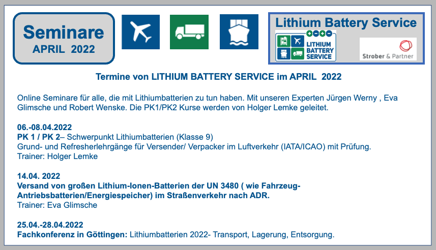 TERMINE VON LITHIUM BATTERY SERVICE IM APRIL 2022