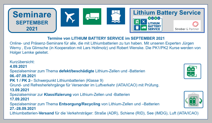 Termine von LITHIUM BATTERY SERVICE im SEPTEMBER 2021