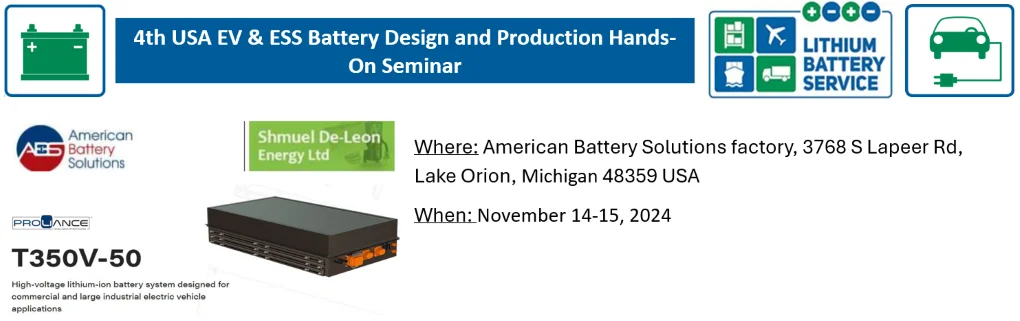 4th USA EV & ESS Battery Design and Production Hands-On Seminar