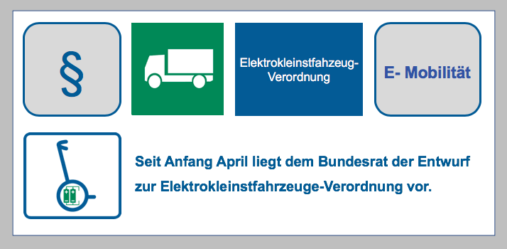 Seit Anfang April liegt dem Bundesrat der Entwurf zur Elektrokleinstfahrzeuge-Verordnung vor. BF-DE-Elektrokleinstfahrzeuge-Verordnung