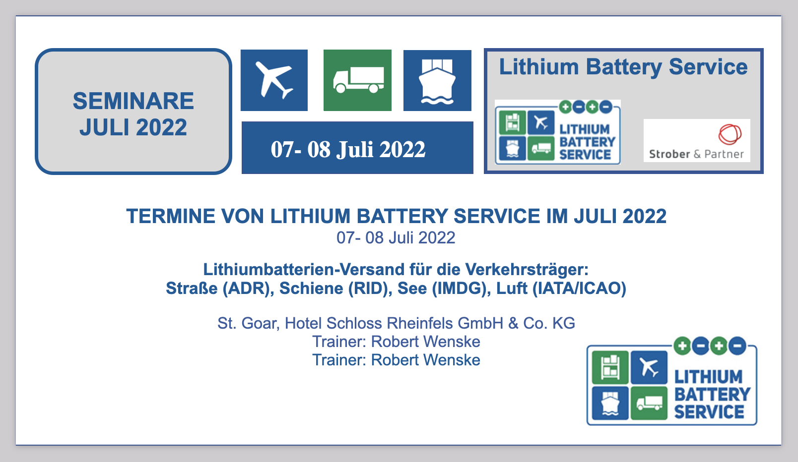 TERMINE VON LITHIUM BATTERY SERVICE IM JULI 2022