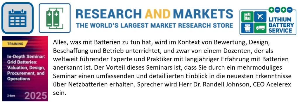 Vertiefendes Seminar: Netzbatterien: Bewertung, Design, Beschaffung und Betrieb 2025-04-17 In Depth Seminar de