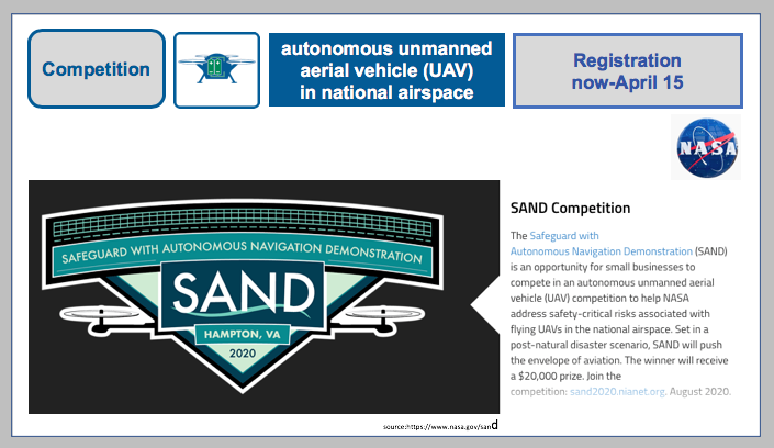 NASA's Langley Research Center announces a $20,000 UAV Safeguard (SAND) competition. BF-DE-NASA-s-SAND-Competition-Dronen-im-o-ffentlichen-Luftraum-Lithiumzellen-Lithiumbatterien-Lithium-Ionen-Akkus-Dronen-UAV-Wettbewerb
