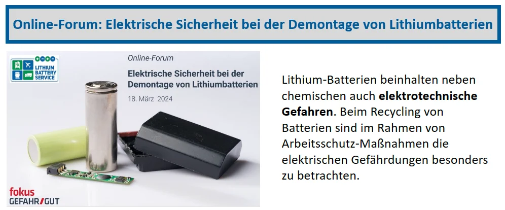 Online-Forum: Elektrische Sicherheit bei der Demontage von Lithiumbatterien