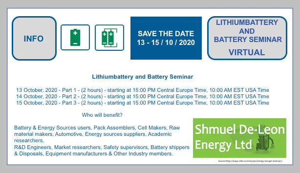Shmuel De-Leon Energy, Ltd. - Virtual Lithiumbattery and Battery Seminar -13-15.October 2020 BF-DE-Shmuel-de-Leon-Lithiumbatterieseminar-virtuell-Oktober-2020-Lithiumzellen-Lithiumbatterien-Batterietechnologie-EV-Batterien-Batterieentwicklung-Lithiumzellen-Lithiumbatterien