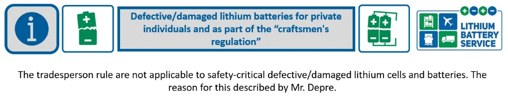 The tradesperson rule are not applicable to safety-critical defective/damaged lithium cells and batteries. 2025-05-13 Korrektur de