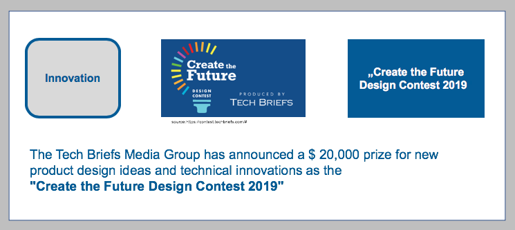The Tech Briefs Media Group has announced a $ 20,000 prize for new product design ideas and technical innovations as the "Create the Future Design Contest 2019" BF-DE-Tech-Briefs-create-the-future-design-contest