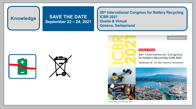 26th International Congress for Battery Recycling ICBR 2021 Onsite & Virtual September 22 – 24, 2021 Geneva, Switzerland