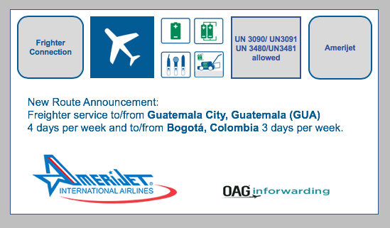 Frighter Connection: OAG Inforwarding -New Route Announcement Guatemala City (GUA) & Bogotá (BOG)