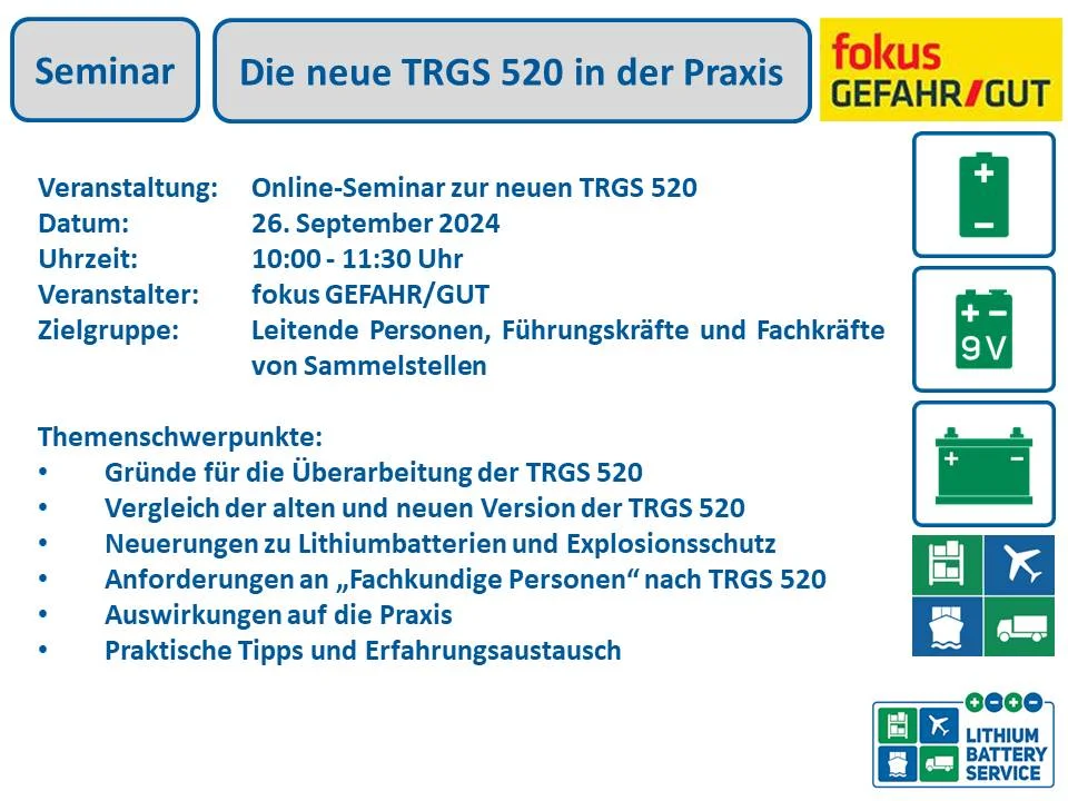 Online Seminar zur neuen TRGS 520 2023-08-30 fokus Gefahrgut TRGS 520
