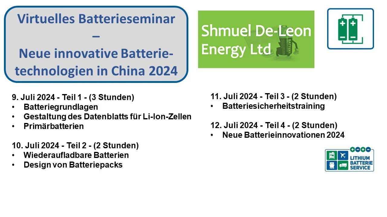 Virtuelles Batterieseminar – Neue innovative Batterie-technologien in China 2024