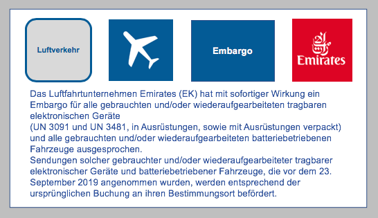 Luftfahrtunternehmen Emirates(EK): Embargo