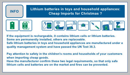 You should be aware of this before importing cheap "rechargeable" toys and battery-powered household appliances, with regard to the supplied lithium-ion battery.