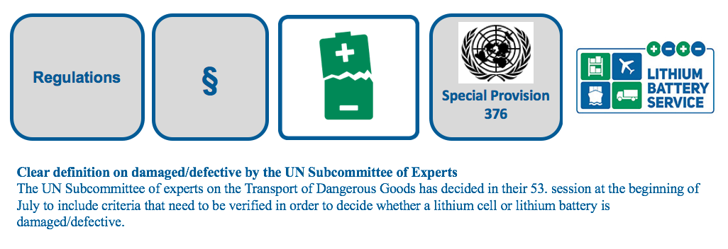 Clear definition on damaged/defective by the UN Subcommittee of Experts - Special Provision 376