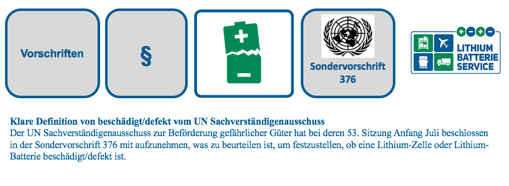 Klare Definition von beschädigt/defekt vom UN Sachverständigenausschuss- was ist zu beurteilen, um festzustellen, ob eine Lithium-Zelle oder Lithium-Batterie beschädigt/defekt ist.
