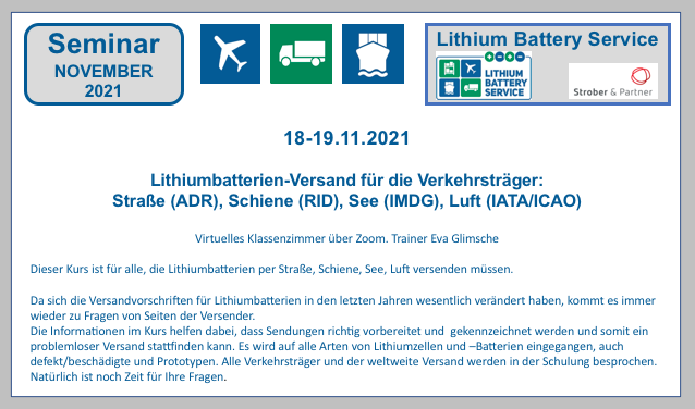 Seminare von LITHIUM BATTERY SERVICE im NOVEMBER