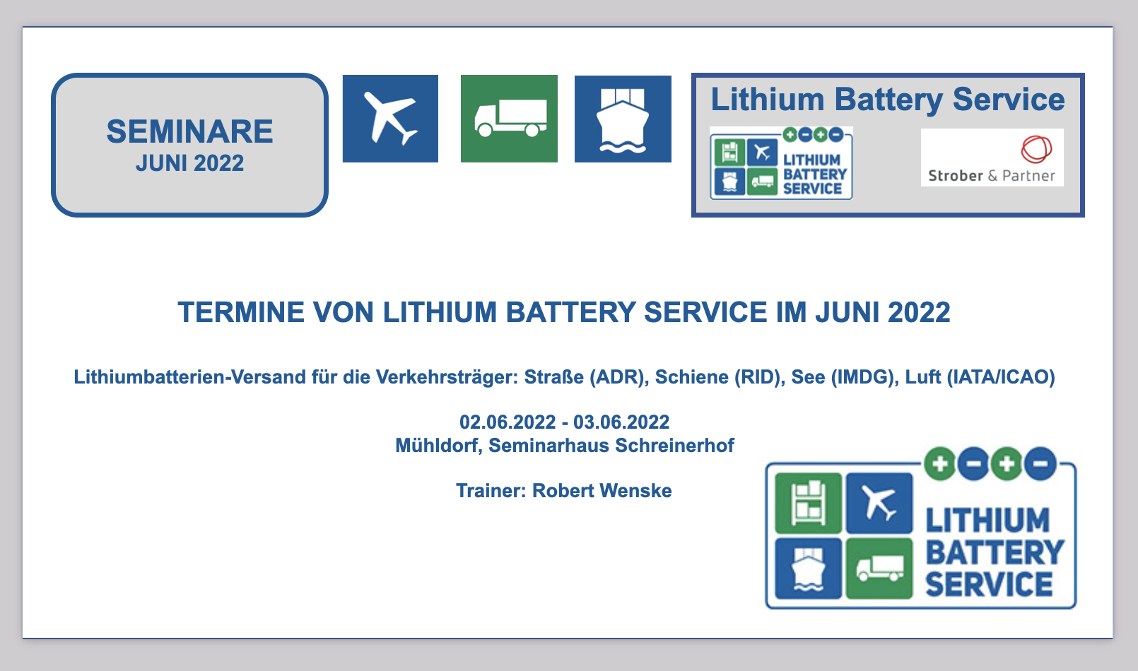 TERMINE VON LITHIUM BATTERY SERVICE IM JUNI 2022