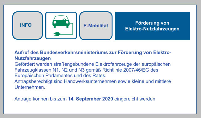 Aufruf des Bundesverkehrsministeriums zur Förderung von Elektro-Nutzfahrzeugen.