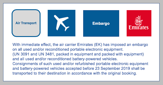 air carrier Emirates (EK): Embargo