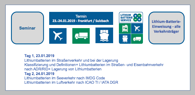 Lithium-Batterie-Einweisung - alle Verkehrsträger - Frankfurt / Sulzbach 23.-24.01.2019 Veranstalter: Heinrich Vogel Verlag / Springer Fachmedien Ort: Dorint Main Taunus-Zentrum, Frankfurt / Sulzbach BF-DE-Lithium-Batterie-Einweisung-23-24-1-19