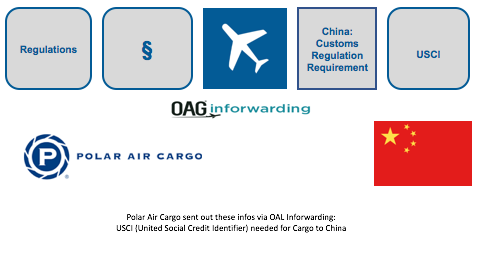 *NEW* CN China Customs Regulation Requirement Polar Air Cargo sent out these infos via OAL Inforwarding: Effective 14 May 2018, Polar will mandate China’s Customs published new regulation BF-DE-Polar-Air-Cargo-China-OAG-USCI