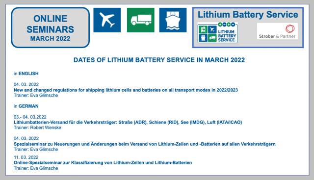 DATES OF LITHIUM BATTERY SERVICE IN MARCH 2022