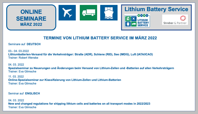 TERMINE VON LITHIUM BATTERY SERVICE IM MÄRZ 2022