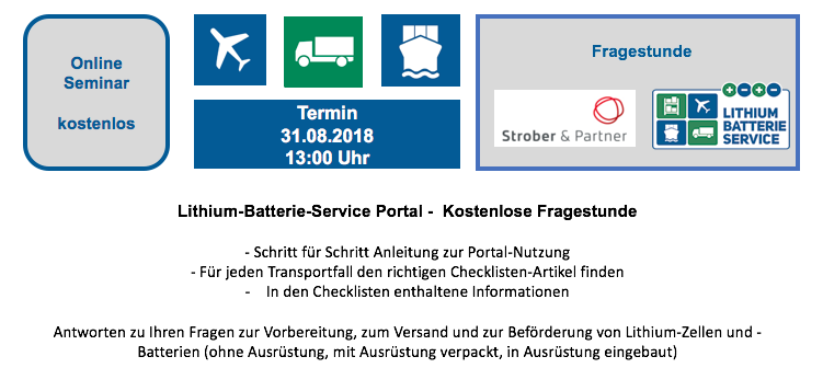Zur Erinnerung: Freitag 31.08.2018 - 13:00 Uhr Online Seminar - kostenlos Lithium-Batterie-Service Portal - Kostenlose Fragestunde