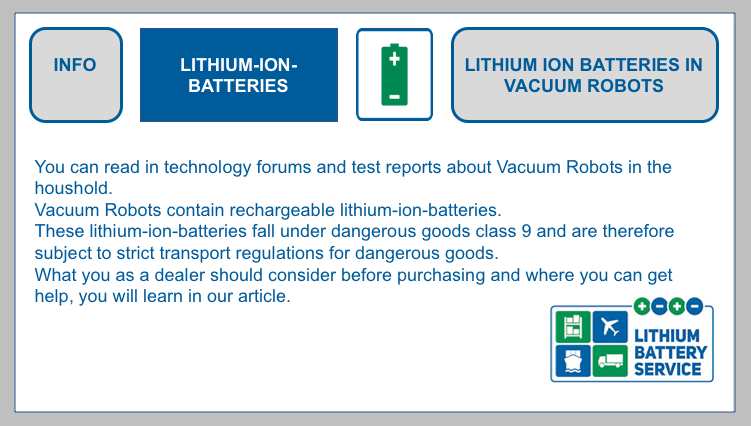 Lithium batteries in vacuum robots