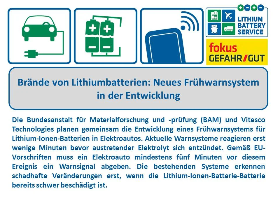 Brände von Lithiumbatterien: Neues Frühwarnsystem in der Entwicklung 2023-11-19 fokus Gefahrgut de