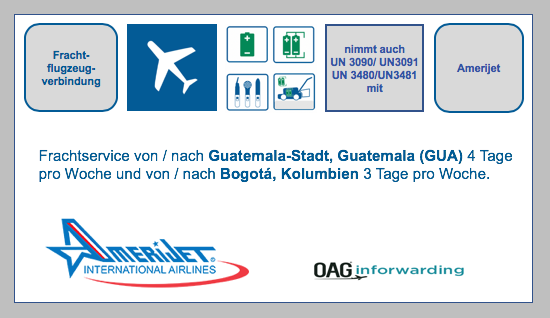 Luftfracht: OAG Inforwarding -Neue Routenankündigung Guatemala-Stadt (GUA) und Bogotá (BOG)