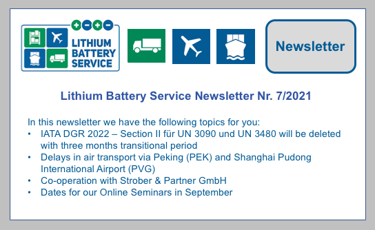 Lithium Battery Service Newsletter 7/2021