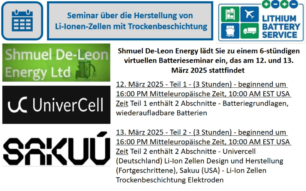 Seminar zur Herstellung von Li-Ionen-Zellen mit Trockenbeschichtung 2025-02-12 Li-Ion Cells Dry Coating de