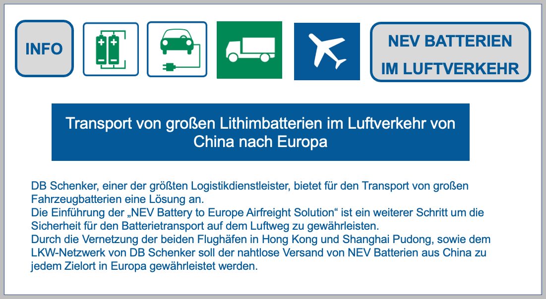 Große Lithiumbatterien für Fahrzeuge versenden- NEV Batterien BF-DE-NEV-Lithiumbatterien-China-Europa-DBSchenker-Luftfracht-Strassenverkehr-PVG-HKG-NEVBatterien-Gefahrgut-Logistik-Transport-Versenden-Verpacken