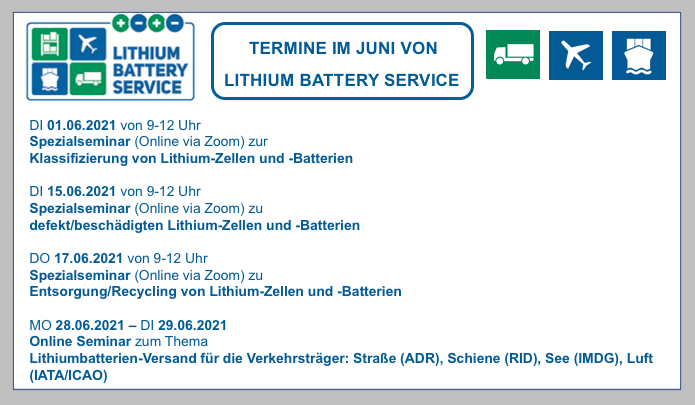Termine von LITHIUM BATTERY SERVICE im JUNI 2021